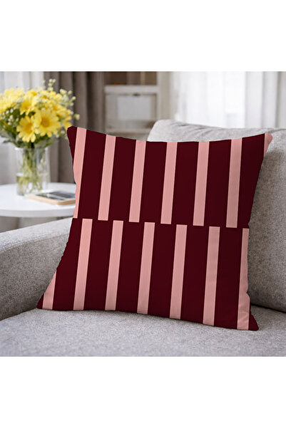 Evmila Burgundy Pink Geometric Line Patterned Decorative Throw Pillow Cover M...