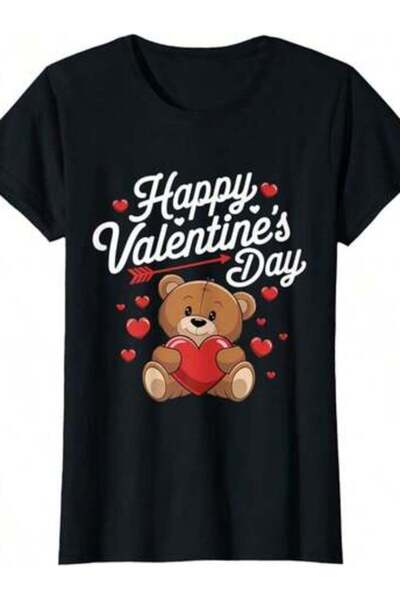 NOURAM Happy Valentines Day Shirts Women Cute Valentine T-Shirt Black S XXL