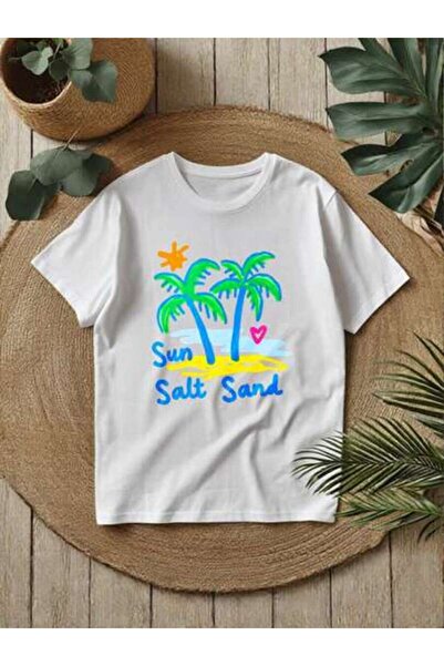 25W Women's Y2K Tropical Palm Tree Sun Pattern T-Shirt - Crew Neck Short Slee...