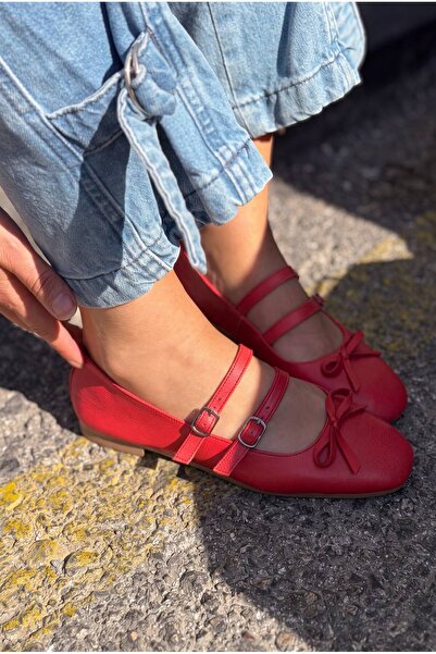 I Love Shoes Lovia Red Matte Genuine Leather Women's Ballerinas