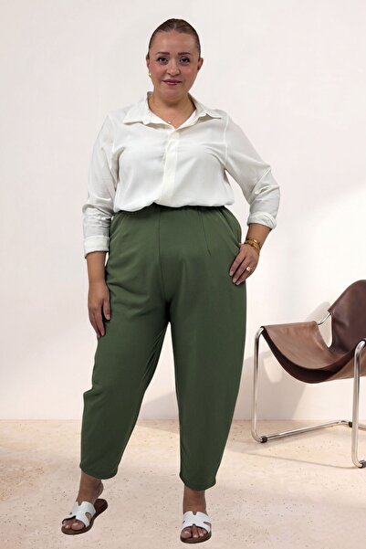 Eslina 69021 Large Size Nora Shalwar Trousers with Elastic Waist - Nefti