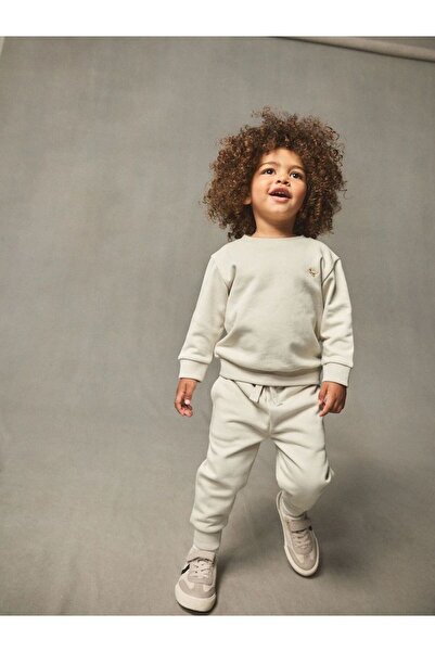 Next Baby Cotton Cream Long Sleeve Jogger Top and Bottom Set
