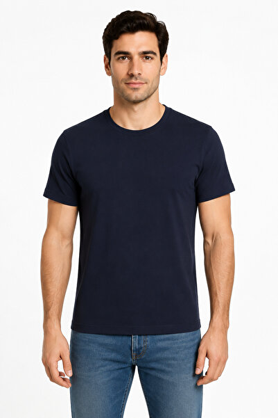 QualiTee Men's Dark Navy Blue Crew Neck Short Sleeve Basic T-Shirt