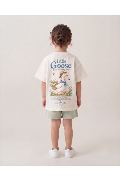 babytex Little Goose Goose Printed Children's Oversize T-Shirt 100% Cotton Un...