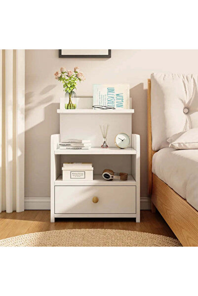 Promagg Modern nightstand with drawer and 3 shelves, 32x30x60cm, white