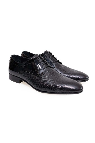 FRANCO CALVANI Black Color Lace-Up Genuine Leather Men's Shoes