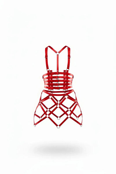 Angels Passion Red Steel Ring Body Harness Skirt Combination