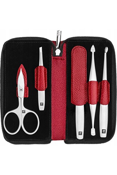 ZWILLING TWINOX Set de manichiură de călătorie, husă din piele roșie, 5 piese
