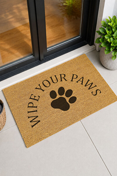 Kapı Önü Coco Paspas "Wipe Your Paws" Yazılı Pati Desenli 60 x 40