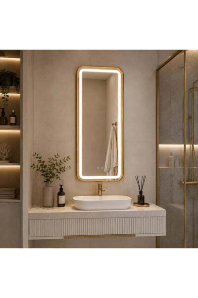 shark design Oglindă LED 50×100 cm, Iluminare față și spate, Anti-aburire, Ta...