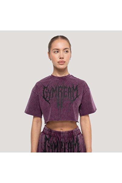 GymBeam Tricou crop Abyss de damă, culoare Raisin, mărimea S