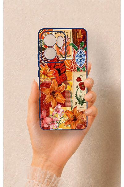 Vip Case Oppo Reno 13F Uyumlu Turuncu Zambak Desenli Silikon Kılıf