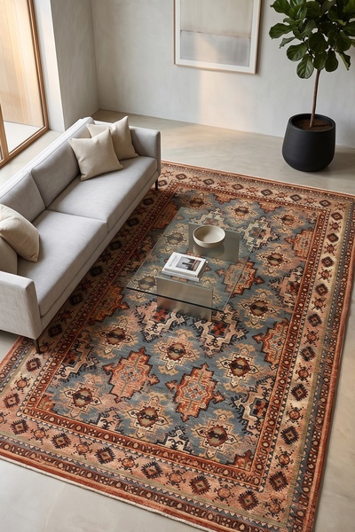 Halispecial Karel Geometrik Eskitme Motifli Kiremit Etnik Dokuma Kilim – Salo...