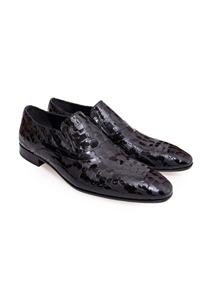 FRANCO CALVANI Black Color Laceless Genuine Leather Men's Shoes