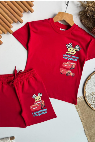 NOBLEKIDS Boys Mcqueen Printed T-Shirt and Shorts Set Red