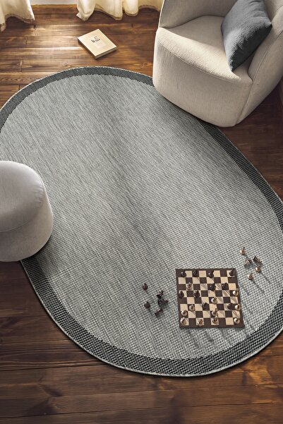 SARAZ HALI S605-SİYAH SİYAH Oval Sisal Jüt Halı Düz Dokuma Hasır Halı Kaymaz ...