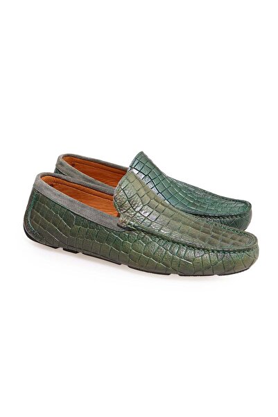 FRANCO CALVANI Green Color Laceless Genuine Leather Men's Shoes