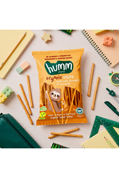 Humm Organic Organik Yulaflı Zerdeçallı ve Ekşi Mayalı Çubuk Kraker - 3 Adet