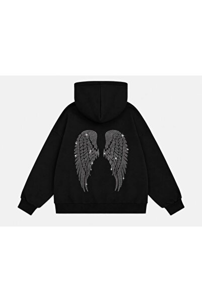 Mad&Calf Women's Wing Stone Printed Hooded Oversize Sweatshirt