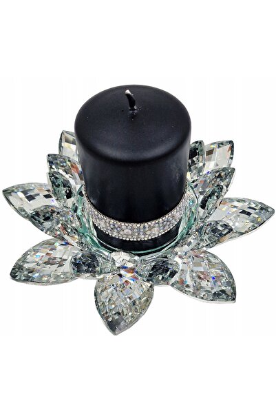 NO BRAND Sfeșnic LAMPION GLAMOUR CRISTAL LOTUS L argintiu JZ22752D