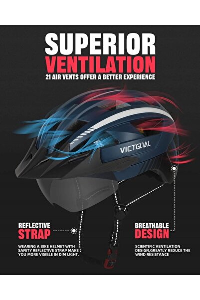 NO BRAND CASCA DE BICICLETĂ VICTGOAL, MĂRIME L, CU LUMINĂ LED ȘI OChelari MAG...