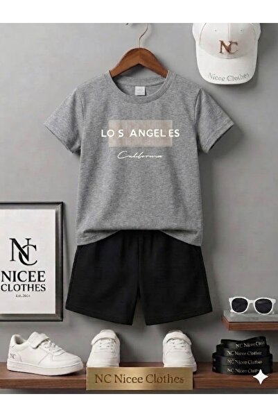 Leto Lykia Summer Children's T-Shirt Shorts Unisex (White Patterned Losangeli...