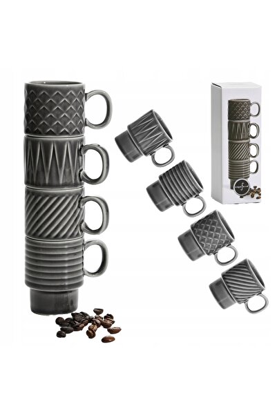 NO BRAND Căni ceramice pentru espresso 4 bucăți 100 ml retro - gri SAGAFORM
