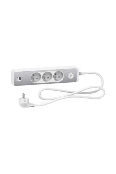 Schneider Electric Prelungitor Odace cu 3 prize și 2 porturi USB