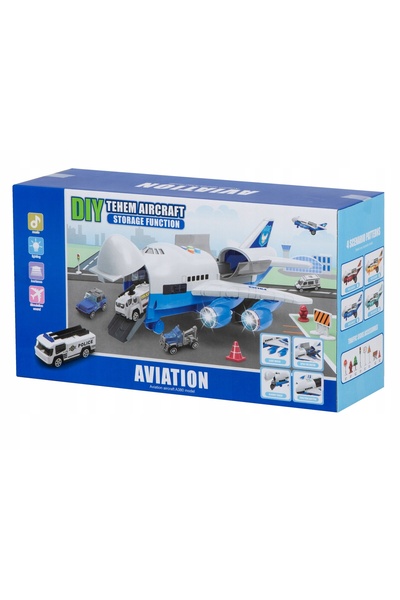 Ikonka Avion de transport + 6 mașini de poliție (cu) deschidere laterală/fron...
