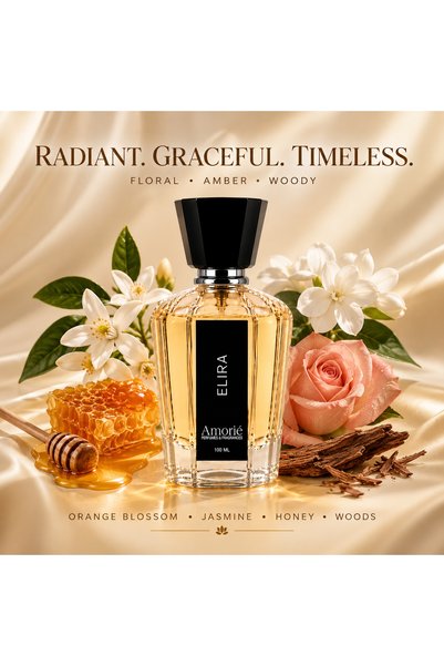 Amorie PERFUMES & FRAGNANCE Amorie Perfumes & Incense ELIRA Eau de Parfum Unisex 100ML, Floral Amber Woody Fragrance with Orange Blossom, Jasmine, White Honey, Patchouli, Rose & Cedar for Men & Women