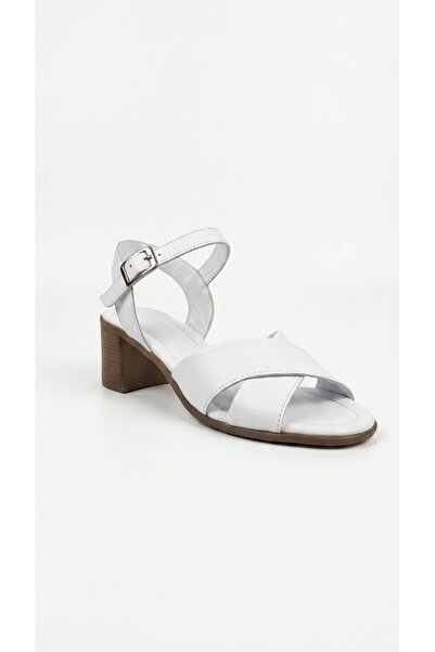 Ustalar Ayakkabı Çanta White Women's Genuine Leather Heeled Sandals 617.1568