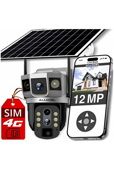 NO BRAND Cameră solară rotativă cu 3 lentile, 12MPx, cu cartelă SIM 4G, zoom 10x