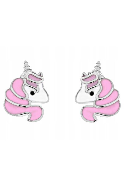 NO BRAND Cercei mici tip știft cu unicorn roz argintiu pentru fetiță, argint ...