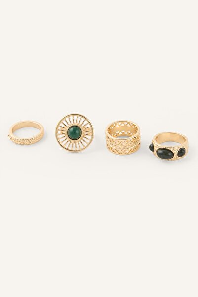 DeFacto Women's 4-Piece Stone and Textured Ring Set I4299Axns