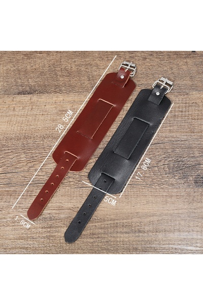NO BRAND Brățară punk neagră din piele naturală moale, reglabilă, 28,5 cm