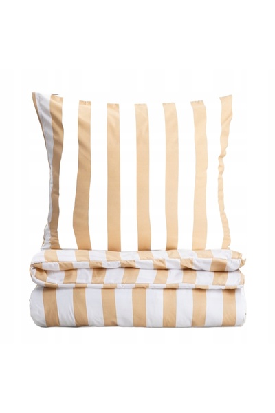 NO BRAND Lenjerie de pat din microfibră RAYAS în dungi alb-bej 160x200 + 2*70...