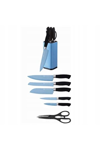 NO BRAND SET ELEGANT DE CUȚITE + FOARFECE ÎN BLOCUL ALBASTRU DE ACCESORII, 8 ...