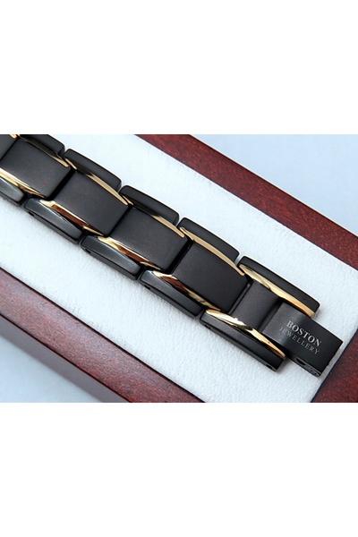NO BRAND Brățară pentru bărbați Boston Jewellery, din oțel, neagră, 20,5 cm, ...