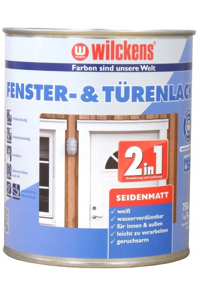 NO BRAND Vopsea WILCKENS pentru ferestre și uși 2 în 1, satinat mat, 750 ml, alb