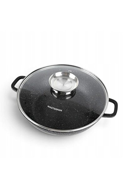 Masterpan Wok jos cu strat de marmură, 32 cm / 5,5 L, cu capac de sticlă
