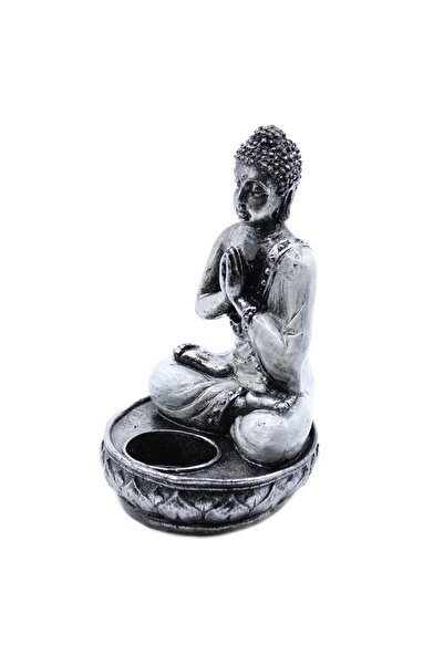 NO BRAND Statuie Buddha - Suport pentru lumânări - Alb