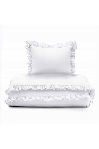 Detexpol Set lenjerie de pat pentru bebeluși cu volane 100x135 Alb + Husă de ...