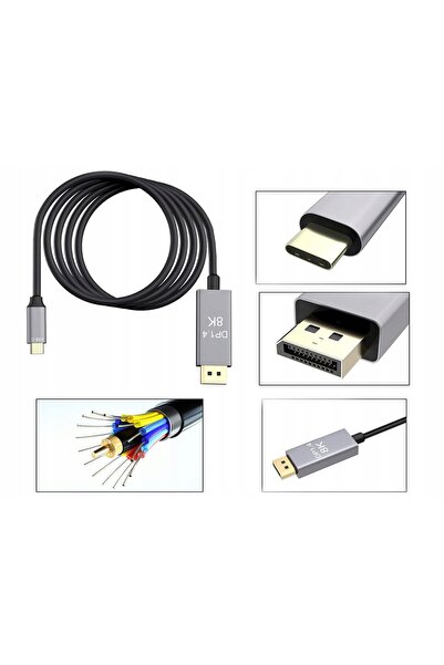 verk group CABLU DISPLAYPORT USB TIP-C 1.4 VIDEO AUDIO USB-C 8K 4K 2K 1,8 m