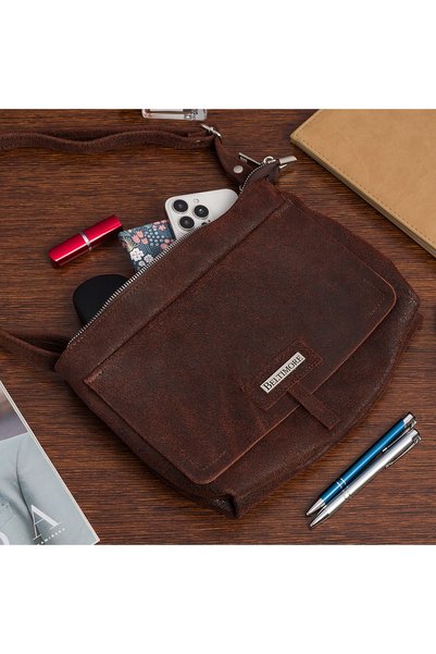 NO BRAND Geantă de mână Beltimore, tip crossbody, din piele naturală, maro