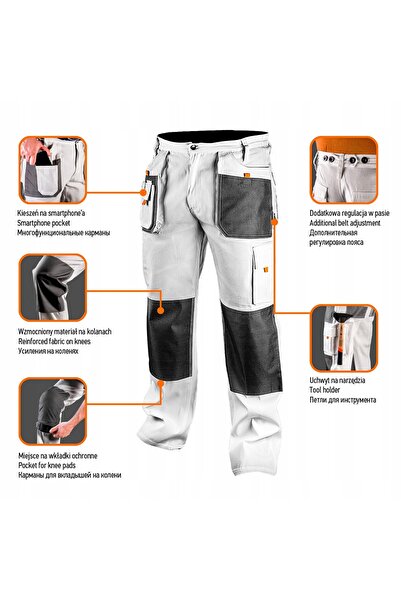 NEO Tools Pantaloni NEO pentru centură de lucru HD+ ALBI, din Oxford ranforsa...