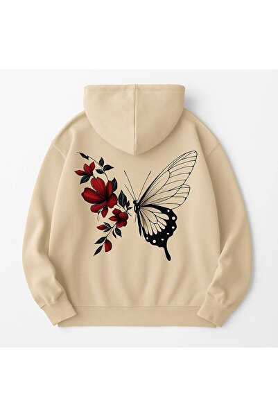 JANTIL MODA Unisex Oversize 3 Thread Yarn Kangaroo Pocket "Butterfly and Flow...