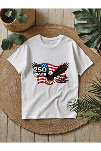 29CUN تي شيرت بتصميم أمريكي عتيق 1776-2026 مزين بطباعة النسر والعلم، فضفاض وق...