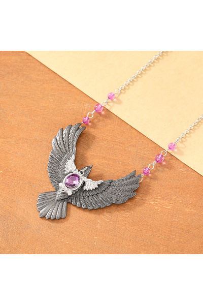 Choice Steel color The Retro Gothic Style Bird-Shaped Pendant Necklace with A...