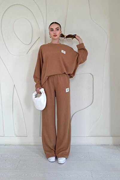 SEREMONİ BUTİK Camel Classic Corduroy Sweater and Trousers Set