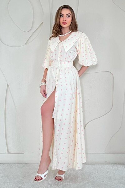 Generic Brand Rochie roz cu buline și curea